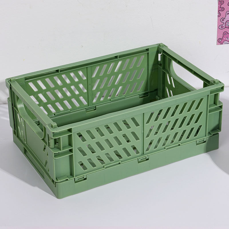 5 Color Organizing Storage Baskets Case Folding Desktop Basket Tape Stationery Plastic Foldable Container Storage Box