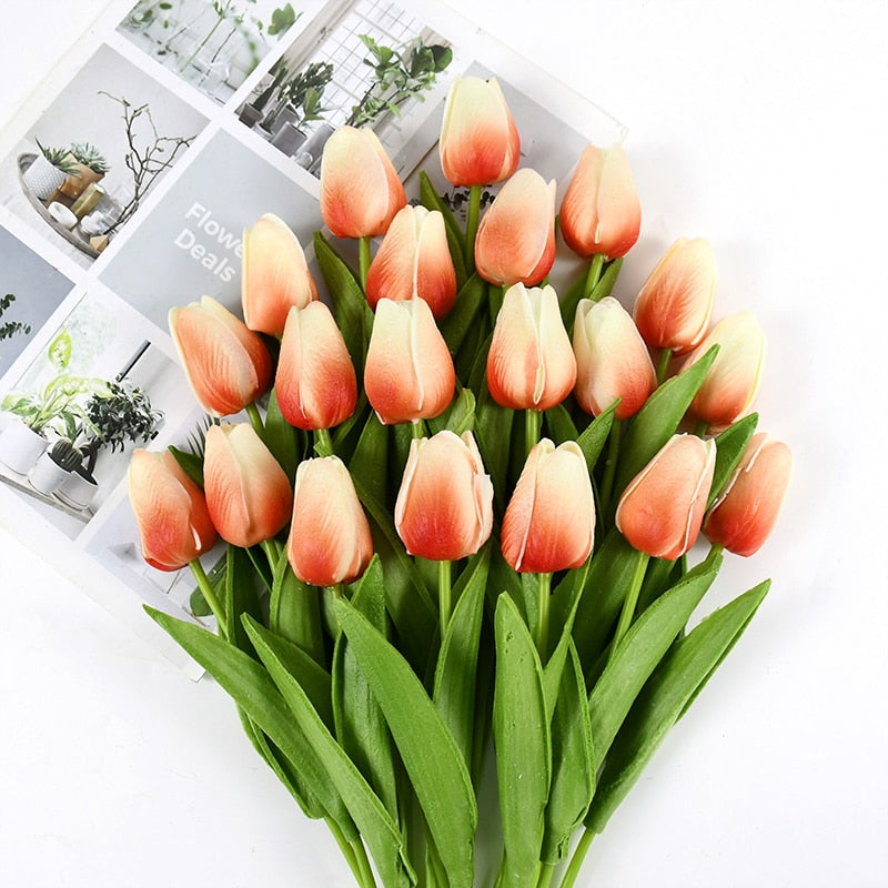 10pcs Artificial Tulip Flowers White Yellow Real Touch Tulips Bouquet