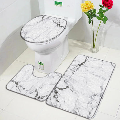 Black Marble Bath Mats 3pcs Sets Gold Grey Lines Creative Abstract Geometric Art Home Bathroom Door Rug Anti-Slip Toilet Lid Mat