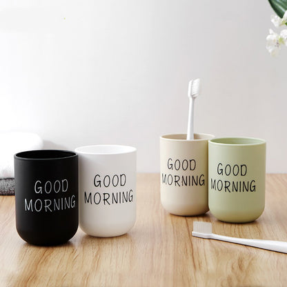 Good Morning Mouthwash Cup Bathroom Tumblers Toothbrush Toothpaste Holder Cup Travel Washing Cup Water Mug Bathroom Accessories