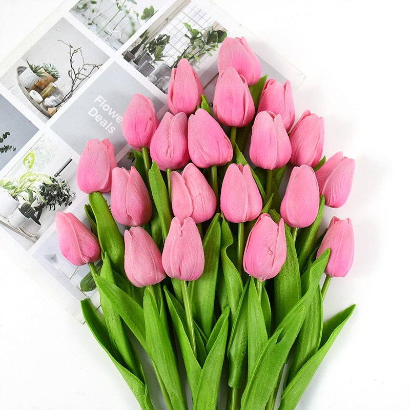 10pcs Artificial Tulip Flowers White Yellow Real Touch Tulips Bouquet