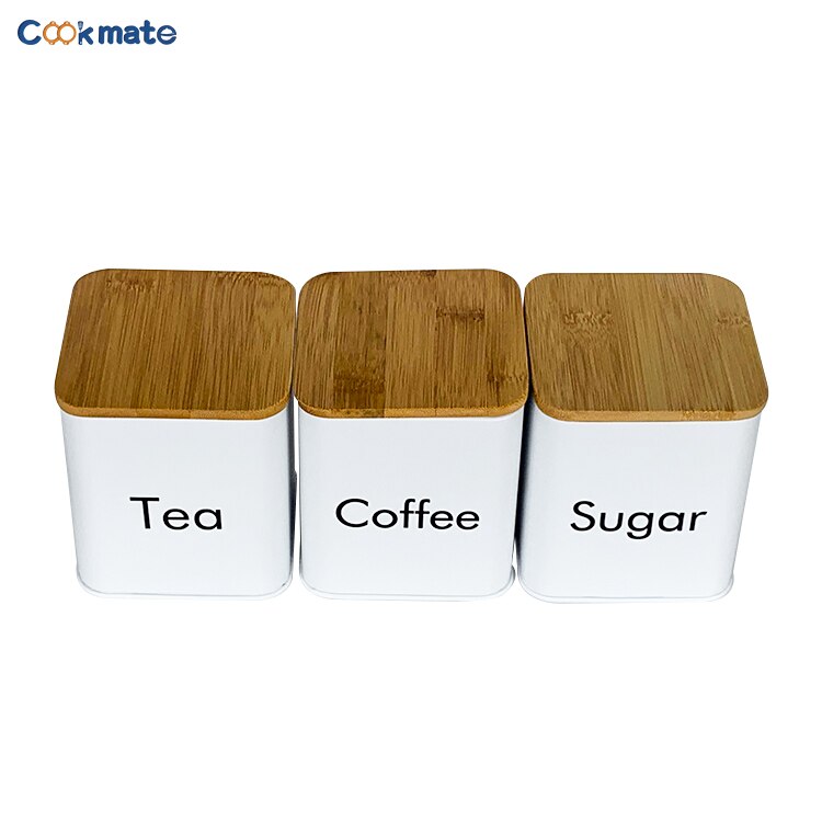 3pcs Sugar Tea Coffee Jar Metal Kitchen Storage Canister