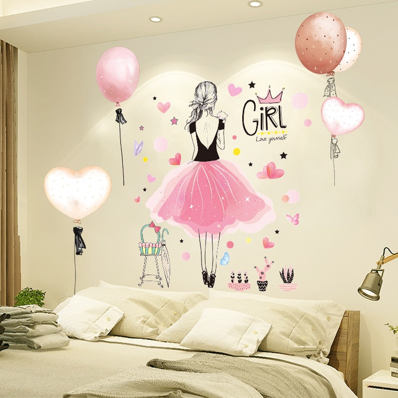 Fairy Girl Wall Stickers Decor DIY Balloons Butterflies Wall Decals