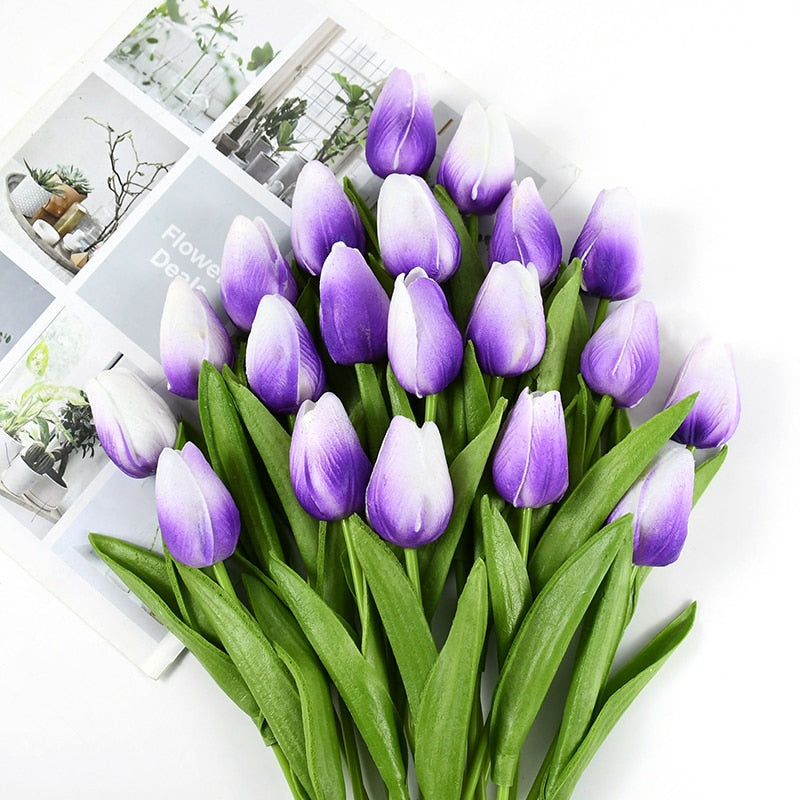 10pcs Artificial Tulip Flowers White Yellow Real Touch Tulips Bouquet