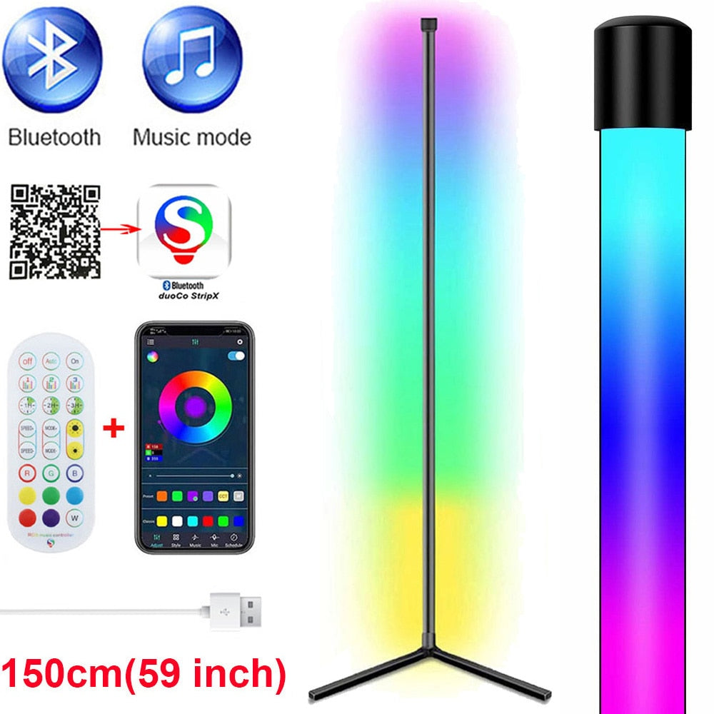 59 inch Dimmable Control Corner Floor Standing Lamps Remote LED RGB Light (Multi Size)