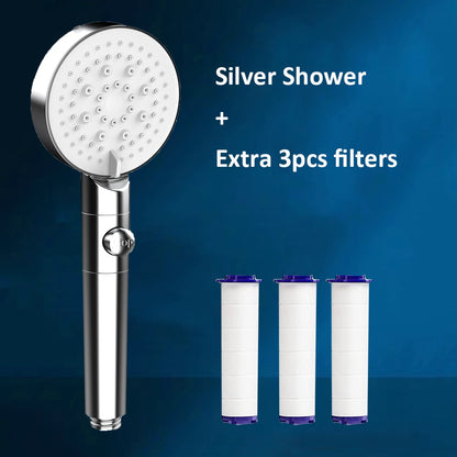 Zloog 5 Mode Bathroom Shower Set Stop Button Black High Pressure Shower Head Water Saving Filter Showerhead Bathroom Accessories