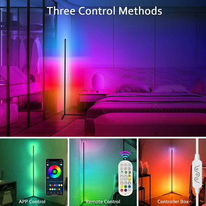 59 inch Dimmable Control Corner Floor Standing Lamps Remote LED RGB Light (Multi Size)