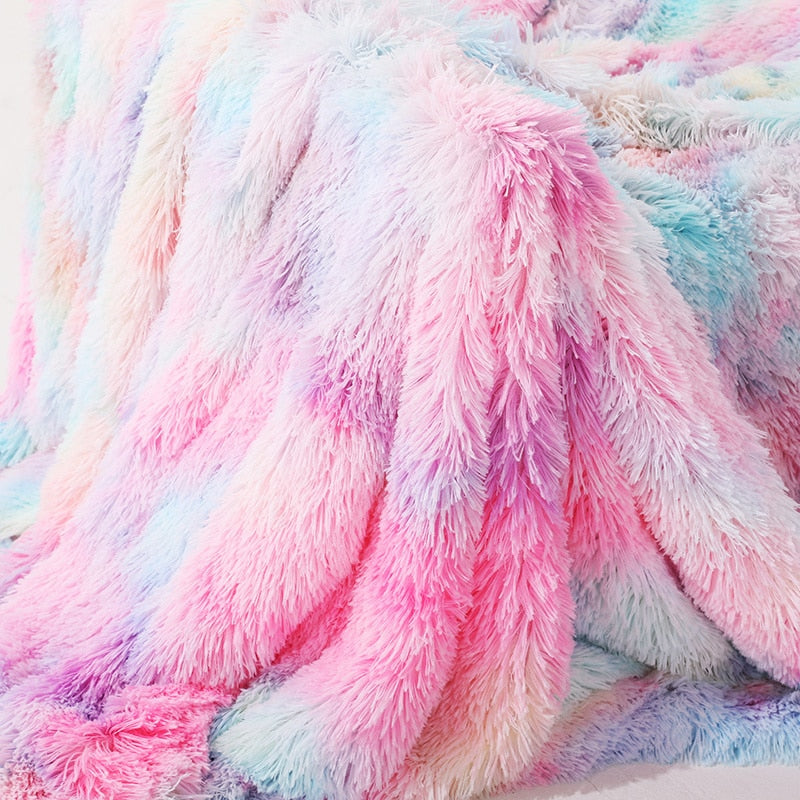 Fluffy Long Plush Throw Blanket Super Soft Double-sided Bedspread