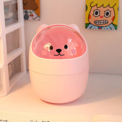 Cute Bear Desktop Trash Can Storage Organizer for Desk Mini Desk Organizer Plastic Pen Holder Kawaii Korean Stationery Storage