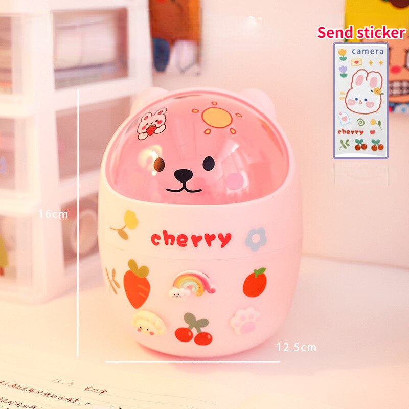 Cute Bear Desktop Trash Can Storage Organizer for Desk Mini Desk Organizer Plastic Pen Holder Kawaii Korean Stationery Storage