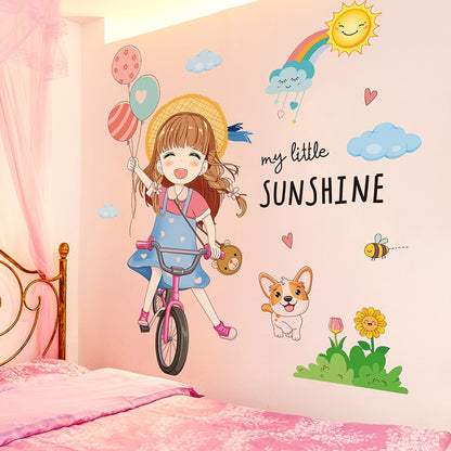 Cartoon Girl Wall Stickers DIY Dandelion Flowers Plant Mural Decal