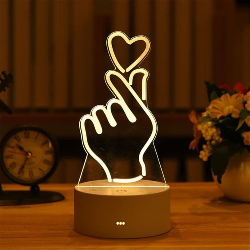 3D Acrylic USB LED Night Lights Neon Sign Lamp (Multi Styles)