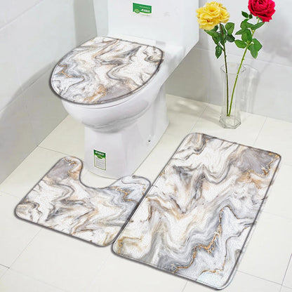 Black Marble Bath Mats 3pcs Sets Gold Grey Lines Creative Abstract Geometric Art Home Bathroom Door Rug Anti-Slip Toilet Lid Mat