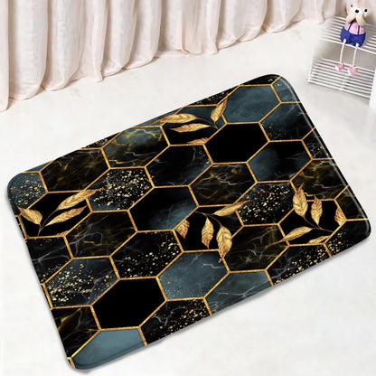 Black Marble Bath Mats 3pcs Sets Gold Grey Lines Creative Abstract Geometric Art Home Bathroom Door Rug Anti-Slip Toilet Lid Mat