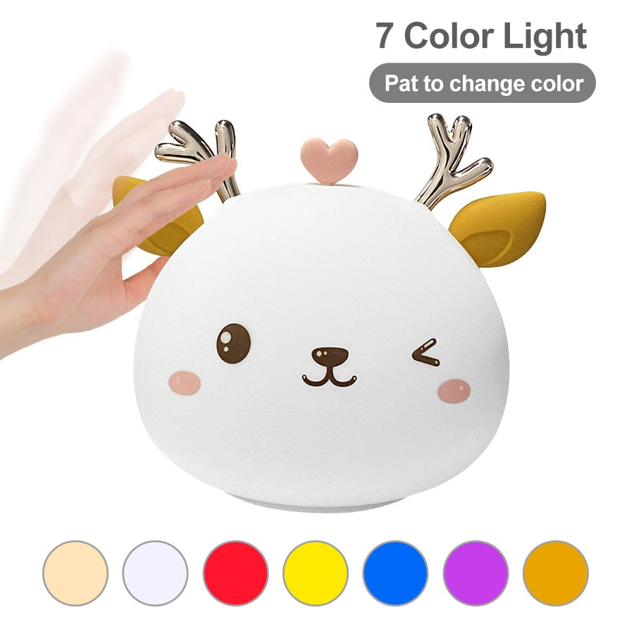 Colorful Deer Light Silicone Touch Sensor Cute Animal Soft USB Rechargeable Lamps