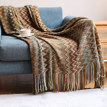 Nordic Knitted Blankets Bohemian Plaid Throw With Tassels