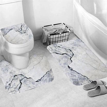 Luxury 3D Marble Shower Curtain, Rug, Toilet Set Polyester Fabric Waterproof Set