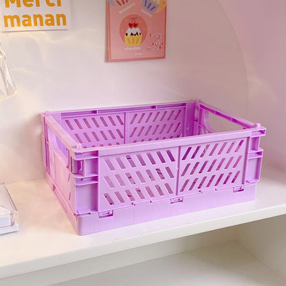 5 Color Organizing Storage Baskets Case Folding Desktop Basket Tape Stationery Plastic Foldable Container Storage Box