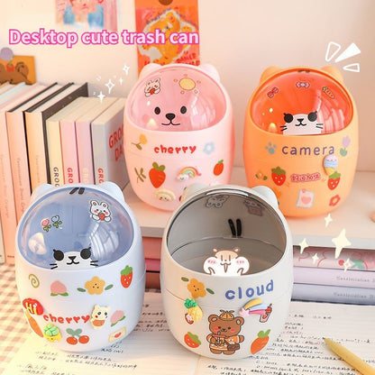 Cute Bear Desktop Trash Can Storage Organizer for Desk Mini Desk Organizer Plastic Pen Holder Kawaii Korean Stationery Storage