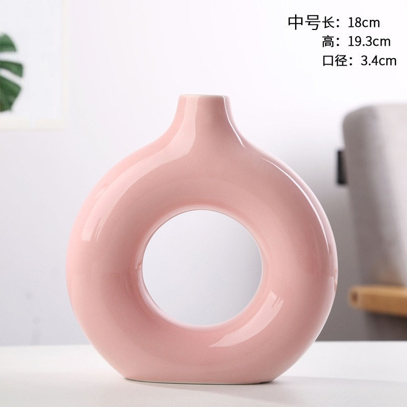 Nordic Ceramic Vase Circular Hollow Donuts Flower Pots (Multi Styles/ Colors)