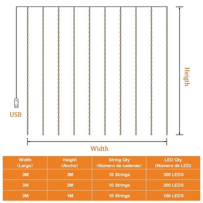 LED String Light  Decoration Remote Control USB Garland Curtain 3M Lamp