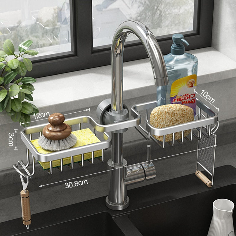 Kitchen Space Aluminum Sink Drain Rack Sponge Storage