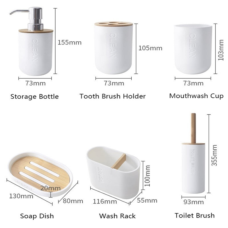 Bamboo Soap Dish Gel Dispenser Toothbrush Holder Modern Household Bath Room Supply Soap Rack Bathroom Accessories Set 5Pcs