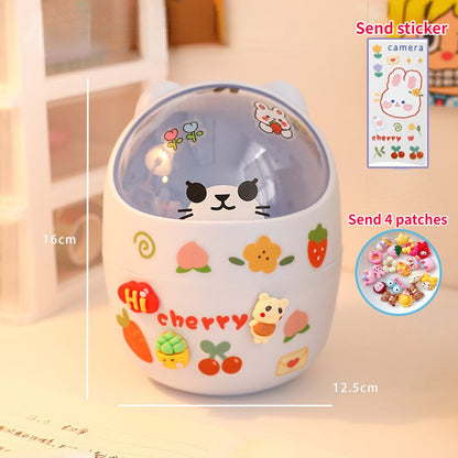 Cute Bear Desktop Trash Can Storage Organizer for Desk Mini Desk Organizer Plastic Pen Holder Kawaii Korean Stationery Storage