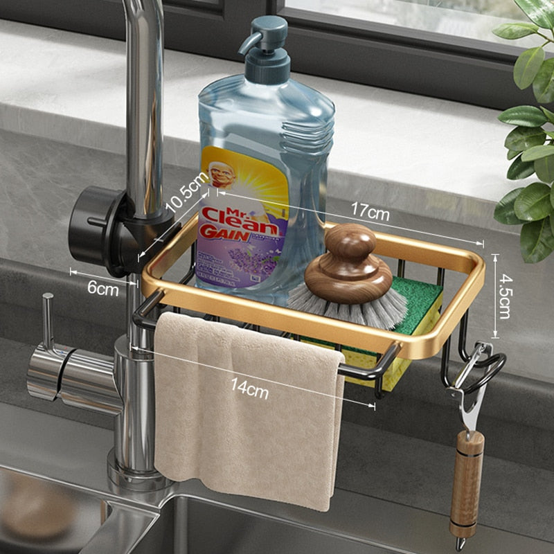 Kitchen Space Aluminum Sink Drain Rack Sponge Storage