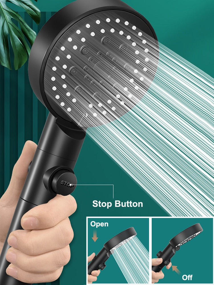 Zloog 5 Mode Bathroom Shower Set Stop Button Black High Pressure Shower Head Water Saving Filter Showerhead Bathroom Accessories