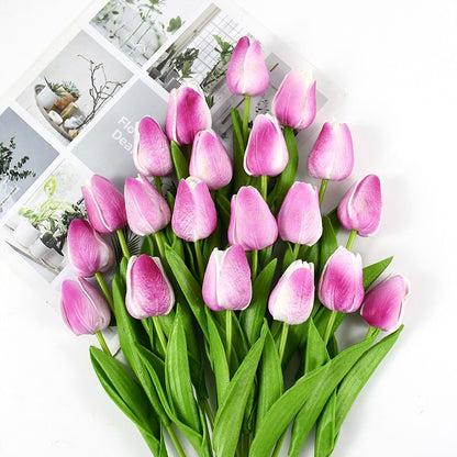 10pcs Artificial Tulip Flowers White Yellow Real Touch Tulips Bouquet