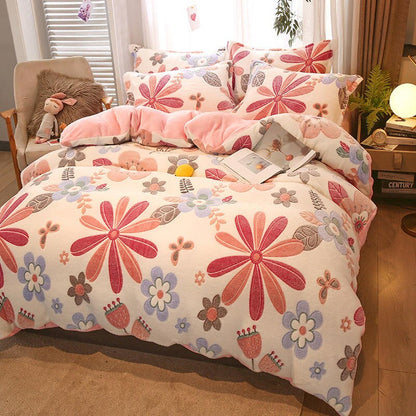 Bonenjoy 1pc Winter Warm Duvet Cover Flower Bed Covers Double Size Flannel Fleece Comforter Cover 220x240(without pillowcase)