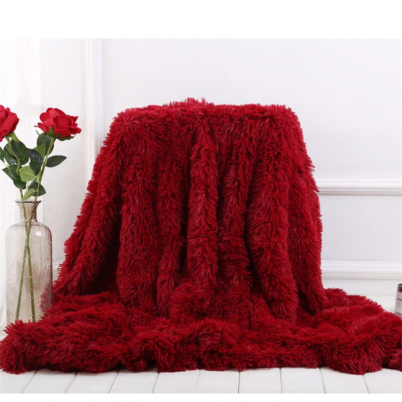 Fluffy Long Plush Throw Blanket Super Soft Double-sided Bedspread