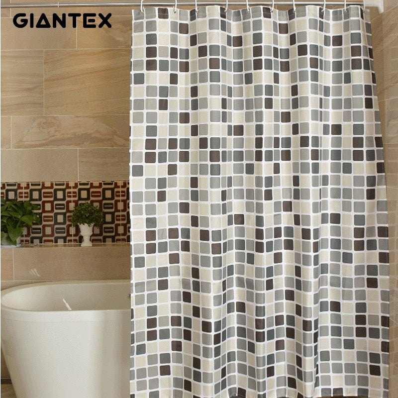 GIANTEX Plaid Bathroom Curtain Waterproof