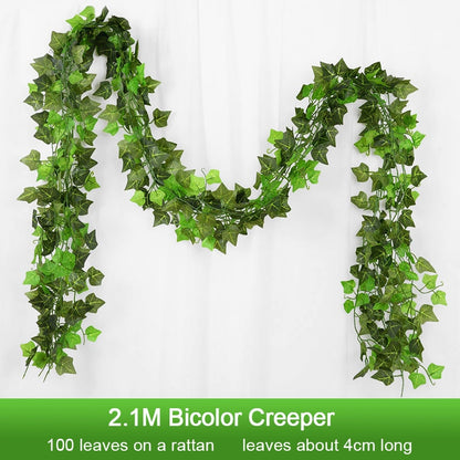 2.1M Artificial Plant Green Ivy Leaf Garland Silk Wall Hanging Vine Home Garden Decoration DIY Fake Wreath Leaves