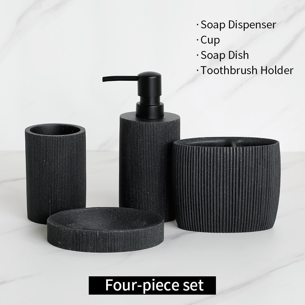 Black Bathroom Accessories  with Toothbrush Holder Soap Dispenser  Tumbler Cups Soap Dish and Toilet Brush Holder