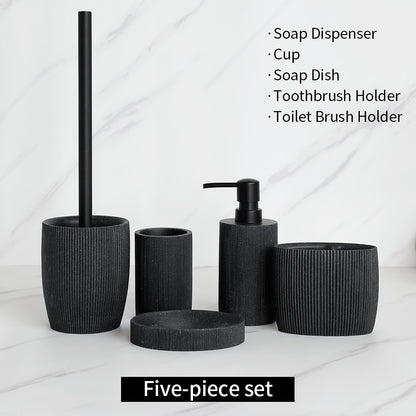 Black Bathroom Accessories  with Toothbrush Holder Soap Dispenser  Tumbler Cups Soap Dish and Toilet Brush Holder