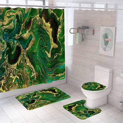 Luxury 3D Marble Shower Curtain, Rug, Toilet Set Polyester Fabric Waterproof Set