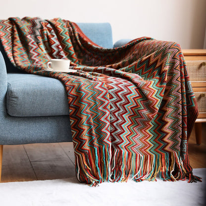 Nordic Knitted Blankets Bohemian Plaid Throw With Tassels