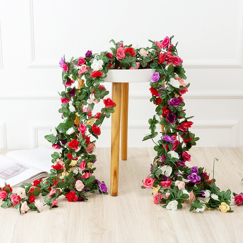 1pcs Artificial Flowers Vine 45pcs / 69pcs Rose DIY Decoration Fake Flower Home Room Decor Wall Hanging Garland Plants