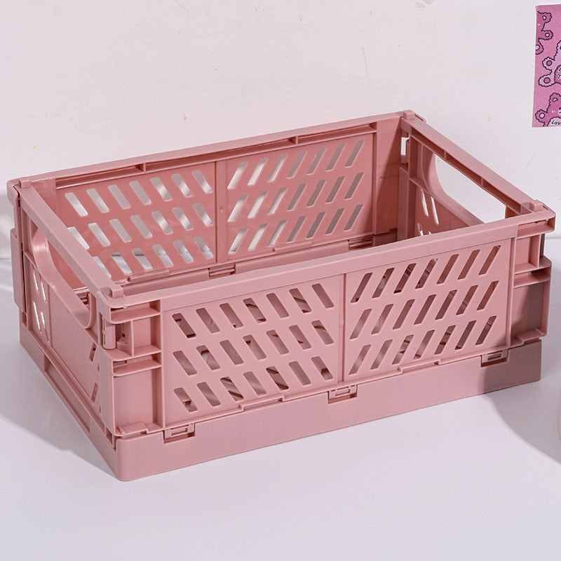 5 Color Organizing Storage Baskets Case Folding Desktop Basket Tape Stationery Plastic Foldable Container Storage Box