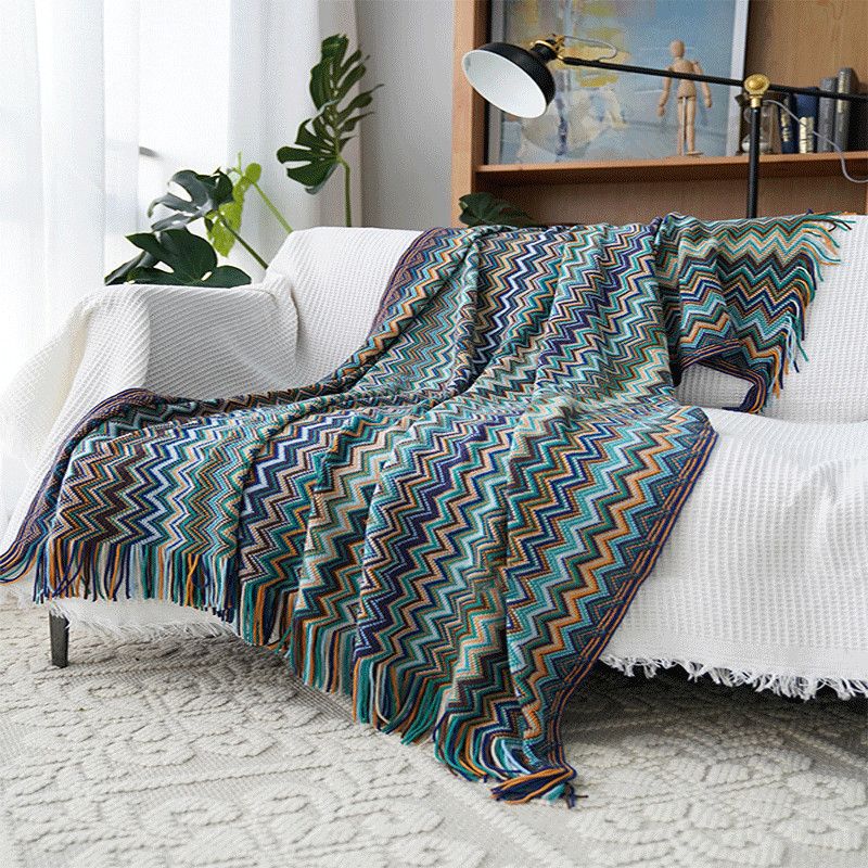 Nordic Knitted Blankets Bohemian Plaid Throw With Tassels