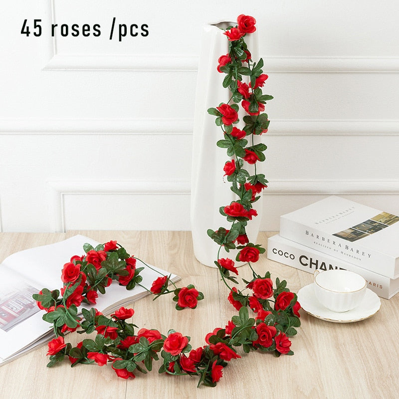 1pcs Artificial Flowers Vine 45pcs / 69pcs Rose DIY Decoration Fake Flower Home Room Decor Wall Hanging Garland Plants