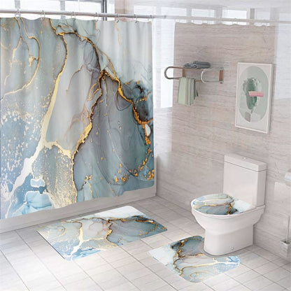 Luxury 3D Marble Shower Curtain, Rug, Toilet Set Polyester Fabric Waterproof Set