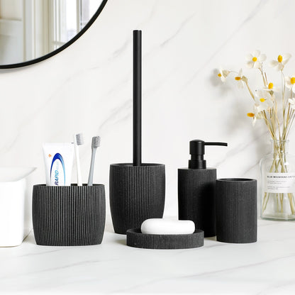 Black Bathroom Accessories  with Toothbrush Holder Soap Dispenser  Tumbler Cups Soap Dish and Toilet Brush Holder