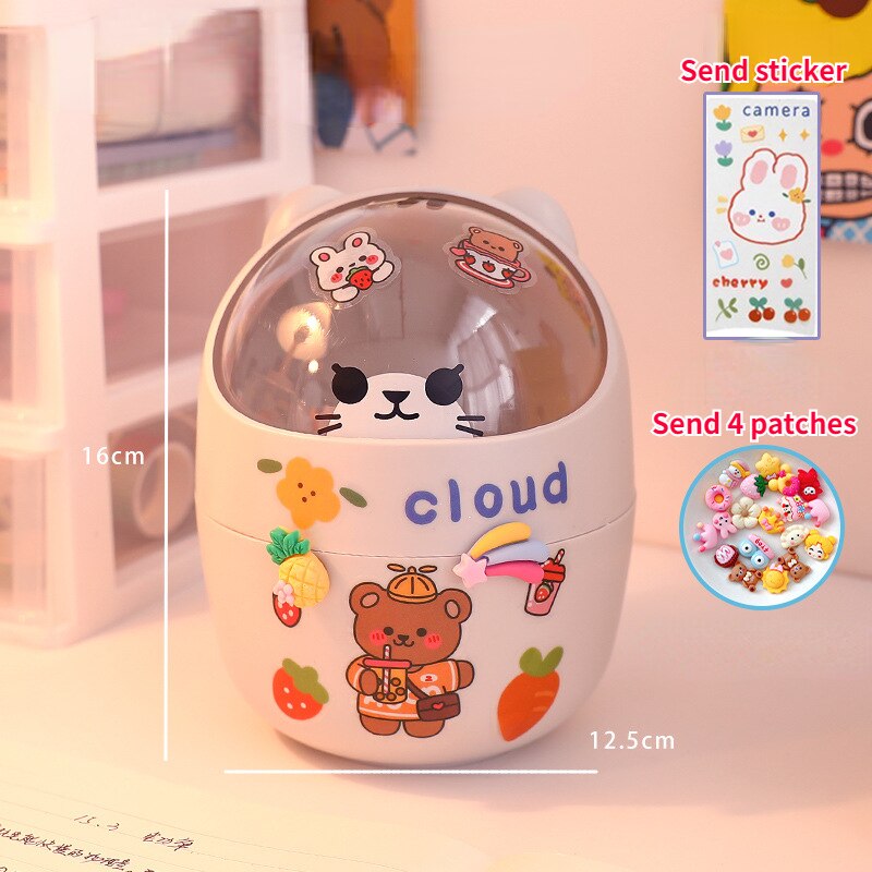 Cute Bear Desktop Trash Can Storage Organizer for Desk Mini Desk Organizer Plastic Pen Holder Kawaii Korean Stationery Storage