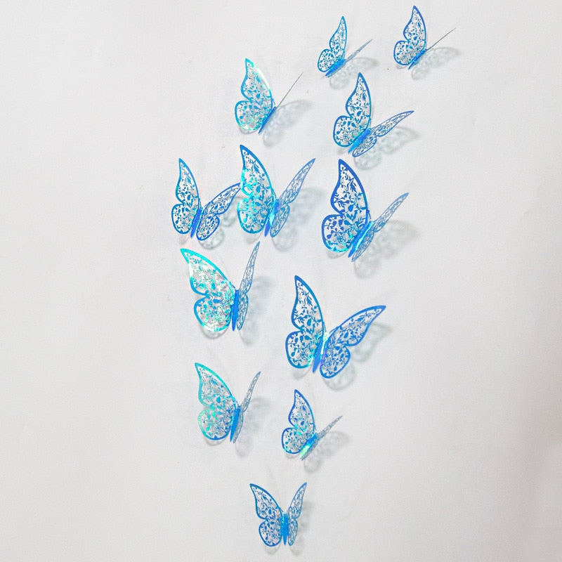 3D Purple Blue Butterflies Wall Stickers Hollow Butterfly Home Wall Fridge Decor DIY Art Mural Room Decor,12Pcs