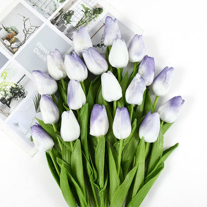 10pcs Artificial Tulip Flowers White Yellow Real Touch Tulips Bouquet