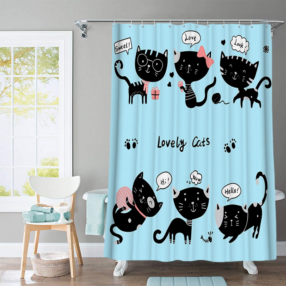 Beautiful Flowers Shower Curtain Cartoon Animal Printed with Hooks