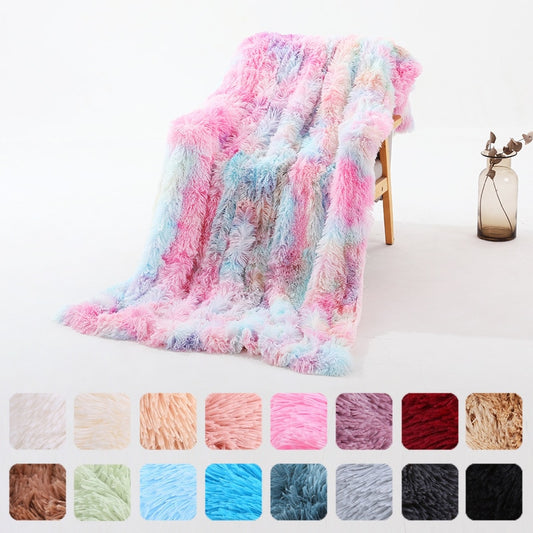 Fluffy Long Plush Throw Blanket Super Soft Double-sided Bedspread